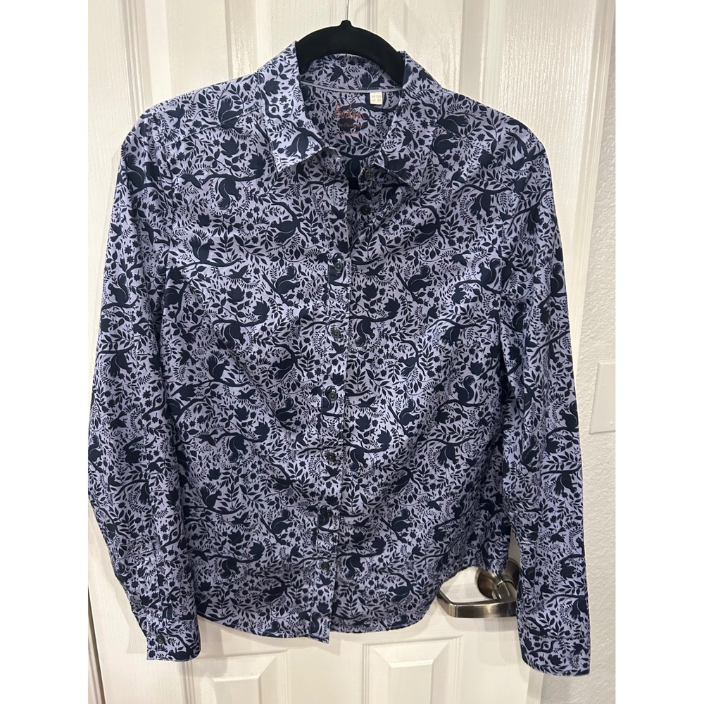 Boden The Classic Shirt Blue Woodland Squirrel Bird Print Cotton Button Down 8R